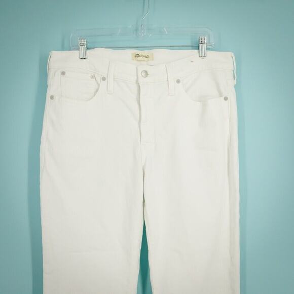 Madewell Size 31 White Mid Rise Kick Out Crop Button Zip Cotton Blend Jeans - Picture 3 of 9